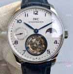Super Clone IWC Portugieser Moon phase Tourbillon Edition Watch Stainless Steel White Dial 42mm